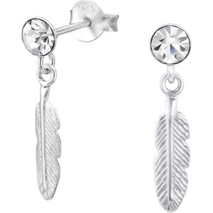 Oorbellen dames | Oorstekers | Zilveren oorstekers met kristal en veer | WeLoveSilver