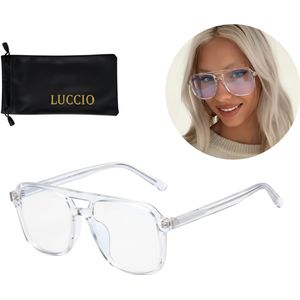 LUCCIO Blauw Licht Bril - Blue Light Glasses - Blauw Licht Bril Zonder Sterkte - Beschermend - Blue Light Blocking Glasses - Vierkant montuur - Transparant