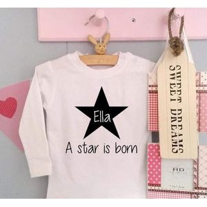 Shirtje Ster A star is Born met naam | Lange of korte mouw | wit zwart of glitter| maat 56-110 eerste kerst | cadeau mijn 1e eerste kerstmis of zwangerschapsaankondiging baby