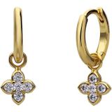 Lucardi - Oorringen - Goudkleurig - 925 Zilver - Met Hanger Bloem en Zirkonia