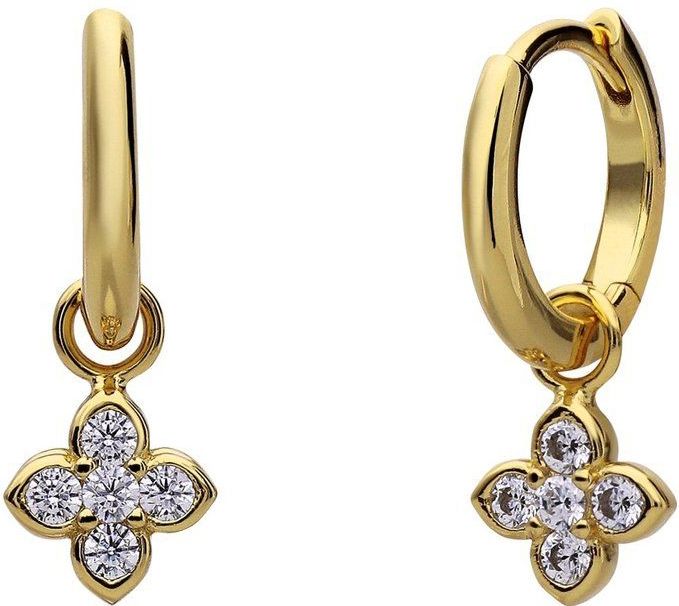 Lucardi - Oorringen - Goudkleurig - 925 Zilver - Met Hanger Bloem en Zirkonia