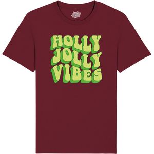 Holly Jolly Vibes - Foute kersttrui kerstcadeau - Dames / Heren / Unisex Hippy Kerst Kleding - Grappige Feestdagen Outfit - Unisex T-Shirt - Burgundy - Maat S