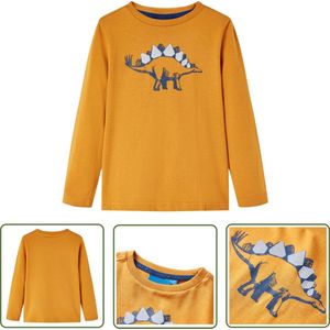 vidaXL Langmouwig Hemd - Kinderhemd - Kindershirt met lange mouwen 104 donkerokerkleurig - Meisjeshemd - Jongenshemd - Kinderkleding