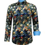 Luxe Satijn Heren Overhemd met Kleurrijke Print- 3095