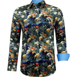 Luxe Satijn Heren Overhemd met Kleurrijke Print- 3095