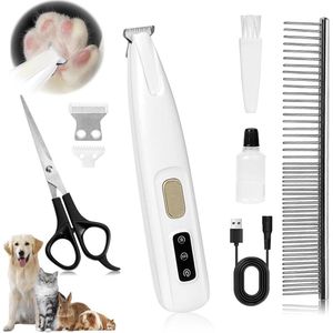 Scheermachine voor honden en katten - Geluidsarm LED-licht - Oplaadbaar via USB - Voor poten, ogen, oren en gezicht