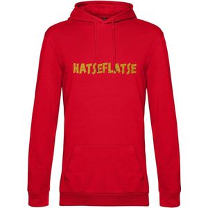 Hoodie met opdruk “Hatseflatse” - Rode hoodie met goudkleurige opdruk – Trui met Hatseflats - Goede pasvorm, fijn draag comfort