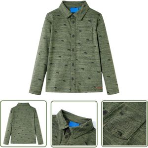 vidaXL Meisjeskleding - Kinderkleding - Kindershirt 128 gemêleerd kakikleurig - Jongenskleding - T-shirt - Langmouwtjes