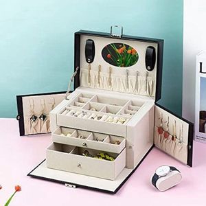 Sieradendoos, sieradendoosje met laden, afsluitbare aktetas voor ringen, armbanden, oorbellen,