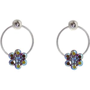 Behave - Oorbellen - Rondje met Bloem - 925 Sterling Zilver - Rood