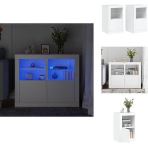 vidaXL Bijzetkast - Bijzetkasten - Bijzetkast - Accenttafel - Bijzetkastjes met LED-verlichting 2 st bewerkt hout wit