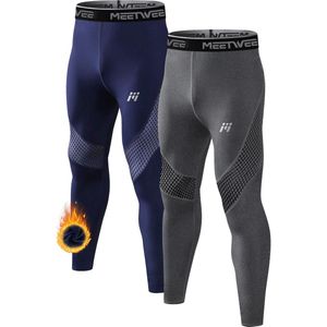 MEETHOO 2 Stuks Thermo Legging Heren- Thermisch Ondergoed - Thermisch Ondergoed - Warme Onderkleding - Heren Thermisch Ondergoed-Grijs/Blauw-XXL