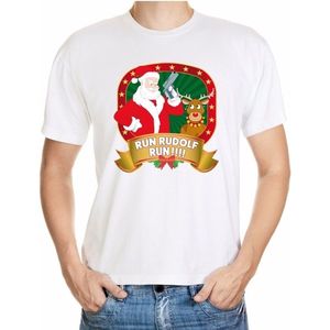 Foute kerst shirt wit - Run Rudolf Run - voor heren S