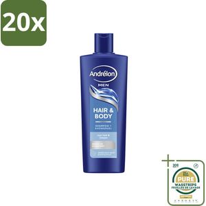 20 x Andrélon – Shampoo – Hair & Body Men – 400 ml - Grootverpakking - 2-in-1 Shampoo En Showergel - Mannelijke Verzorging - Haar En Huid Reinigen - Eucalyptus Shampoo - Sandelhout Geur