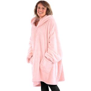 Snug Rug - Fleece deken - Fleece plaid - Premium Oversized Hoodie Deken - Blanket met Mouwen en Capuchon - Heren en Dames - Unisex - Sherpa Fleece - Extra Soft - Roze - fleece deken met mouwen