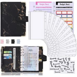 Budget Planner met Geld Enveloppen - Budgetplanner - Geldplanner / Geld Planner - Budget Planner met Geldenveloppen - Inclusief Accessoires - Kleur: Zwart Marmer - Huishoudboekje - Kasboek - Money Planner - Geldpotjes Maken - Financiele Planner