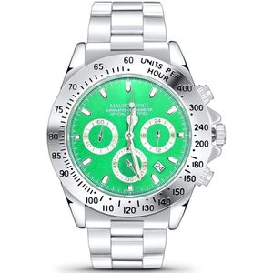 Horloge heren staal groen Active Mauro Vinci met lichtgevende wijzers - Polshorloge met geschenkverpakking - Chronograaf rvs horloges -