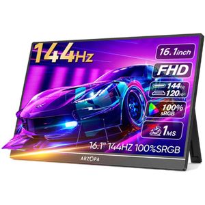 Portable Monitor – 16,1 inch – 144Hz – Full HD IPS 1080P – USB-C & HDMI – 100% sRGB – 300 cd/m² – Extern Scherm – 780g