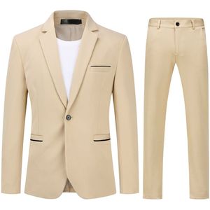 Allthemen Heren Tweedelig Pak - Aansluitend en Enkele Knoop Pak - XS