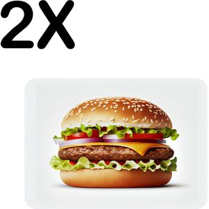BWK Luxe Placemat - Perfecte Hamburger op Lichte Achtergrond - Set van 2 Placemats - 40x30 cm - 2 mm dik Vinyl - Anti Slip - Afneembaar