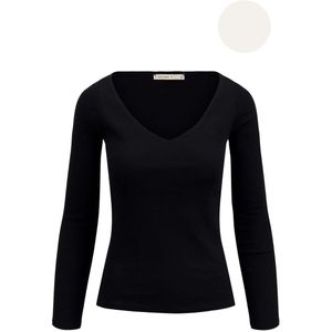 Zusss Basic Rib V Hals Top Met Stretch Wit