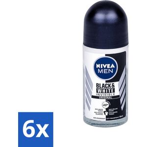 Nivea - Men - Deodorant - Invisible for Black & White Power - Rollerdeodorant - 50 ml - Voordeelverpakking - 6 stuks