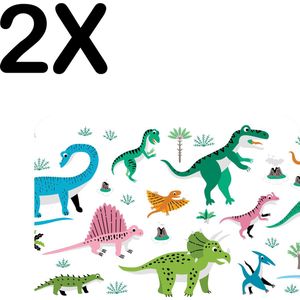 BWK Luxe Placemat - Dino - Dinosaurus - Getekend - Vrolijk - Voor Kinderen - Set van 2 Placemats - 40x30 cm - 2 mm dik Vinyl - Anti Slip - Afneembaar