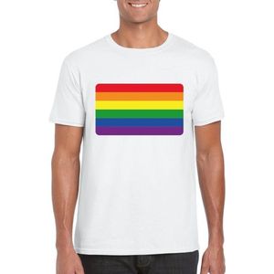 Gay pride t-shirt met Regenboog vlag wit heren L