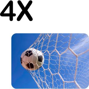 BWK Flexibele Placemat - Voetbal in het Net van het Goal - Set van 4 Placemats - 40x30 cm - PVC Doek - Afneembaar