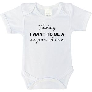 Romper - Today i want to be a super hero - maat: 86 - korte mouwen - kleur: wit - 1 stuks - rompertje - rompers - rompertjes - baby born - geschenk aankondiging - zwanger - geschenk - geschenk cadeau - cadeau - baby
