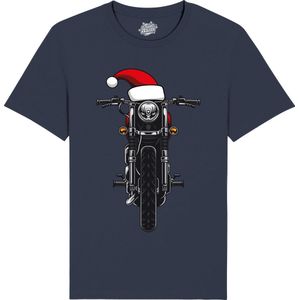 Kerstmuts Motor - Foute kersttrui kerstcadeau - Dames / Heren / Unisex Kleding - Grappige Kerst Outfit - T-Shirt - Unisex - Navy Blauw - Maat XL