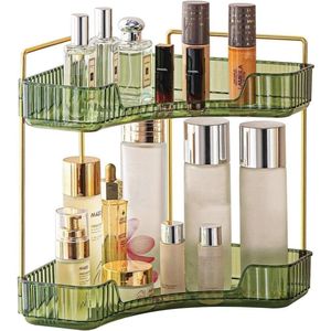 Hoekvormige Badkamer Organizer - Make-up Opbergrek - Skincare en Cosmetica Organizer - Toiletartikelen en Parfum Houder - 2 Lagen - Groen