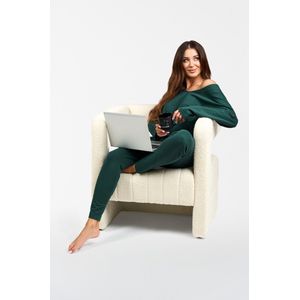 Italian Fashion | Karina | lange set | trainingspak set | huispak | katoen | losse snit | sexy schouder | groen | laag uitgesneden broek M