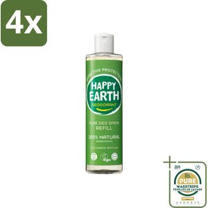 Happy Earth – Deodorant Spray Navulling – 100% Natuurlijk Cucumber Matcha – 300 ml - Voordeelverpakking - 4 stuks - Natuurlijke deodorant - Matcha