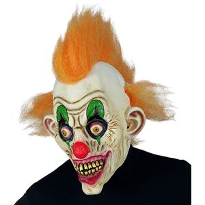 Widmann - Monster & Griezel Kostuum - Masker Horror Circus Clown Oranje Haar - Oranje, Wit / Beige - Halloween - Verkleedkleding