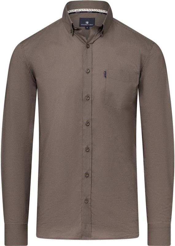 State Of Art Overhemd Print Bruin - Maat M - Heren - Overhemden Casual