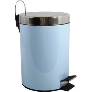 MSV Prullenbak/pedaalemmer - metaal - pastel blauw - 3 liter - 17 x 25 cm - Badkamer/toilet