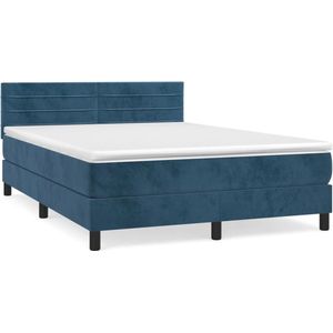 vidaXL-Boxspring-met-matras-fluweel-donkerblauw-140x200-cm