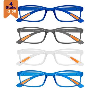 Amazotti Milano - Leesbrillen - Set van 4 - Blauw Grijs Transparant - +3.00