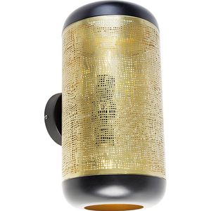 QAZQA kayleigh - Industriele Wandlamp voor binnen - 2 lichts - D 23 cm - Zwart Goud - Industrieel - Woonkamer | Slaapkamer | Keuken