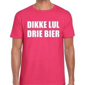 Dikke lul drie bier tekst t-shirt roze voor heren - heren feest t-shirts XXL