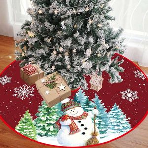 Kerstboomdeken, 120 cm, donkerrood, kerstboomrok met sneeuwpop en sneeuwvlok, polyester kerstboomdeken, kerstboomdeken, dennenboomdeken voor Kerstmis, party, wintervakantie, decoratie