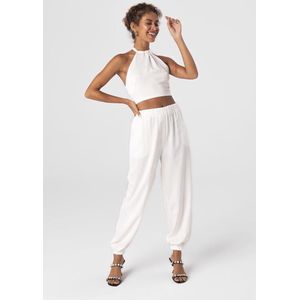 Dames Satijn Joggingbroek/ Wit / maat M