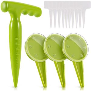14-delige - tuingereedschap set - 10 plantenlabels, 1 perforator en 3 strooier - draagbare zaadzaaier-strooier - zaadzaaigereedschap - groen