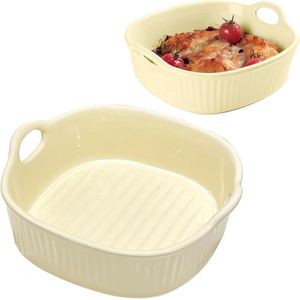 Vierkante krasbestendige keramieken ovenschaal (650 ml) - Geschikt voor heteluchtfriteuse - Voor lasagne, soep, tiramisu en meer - Geel tintje