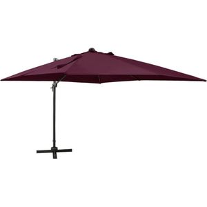 vidaXL - Zweefparasol - met - paal - en - LED-verlichting - 300 - cm - bordeauxrood