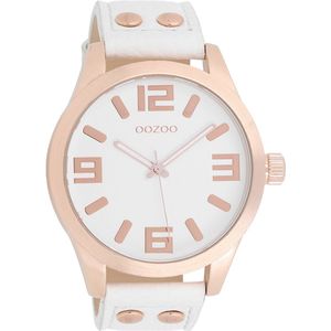 OOZOO Timepieces - Rosé goudkleurige horloge met witte leren band - C1150