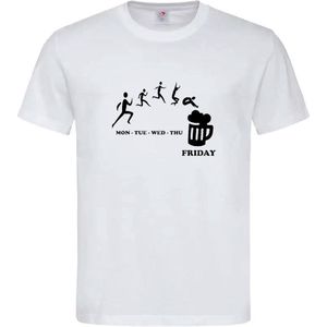 T-shirt Unisex Volwassenen Grappig Tekst "De weg naar bier" Op Voorkant | korte mouw | Wit/zwart | maat XXL