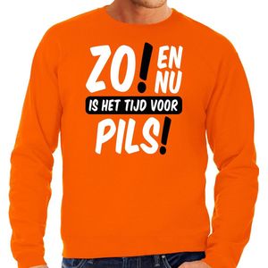 Bellatio Decorations Koningsdag sweater voor heren - tijd voor pils - oranje - bier - feestkleding XXL