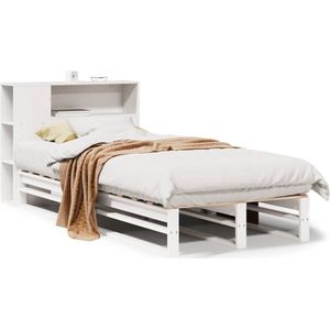 vidaXL - Bed - met - boekenkast - zonder - matras - massief - hout - wit - 90x190 - cm